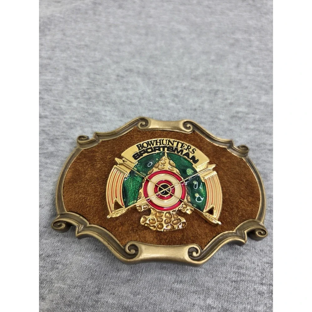 1978 Raintree Bowhunter Sportsman Leather Brass Belt Buckle